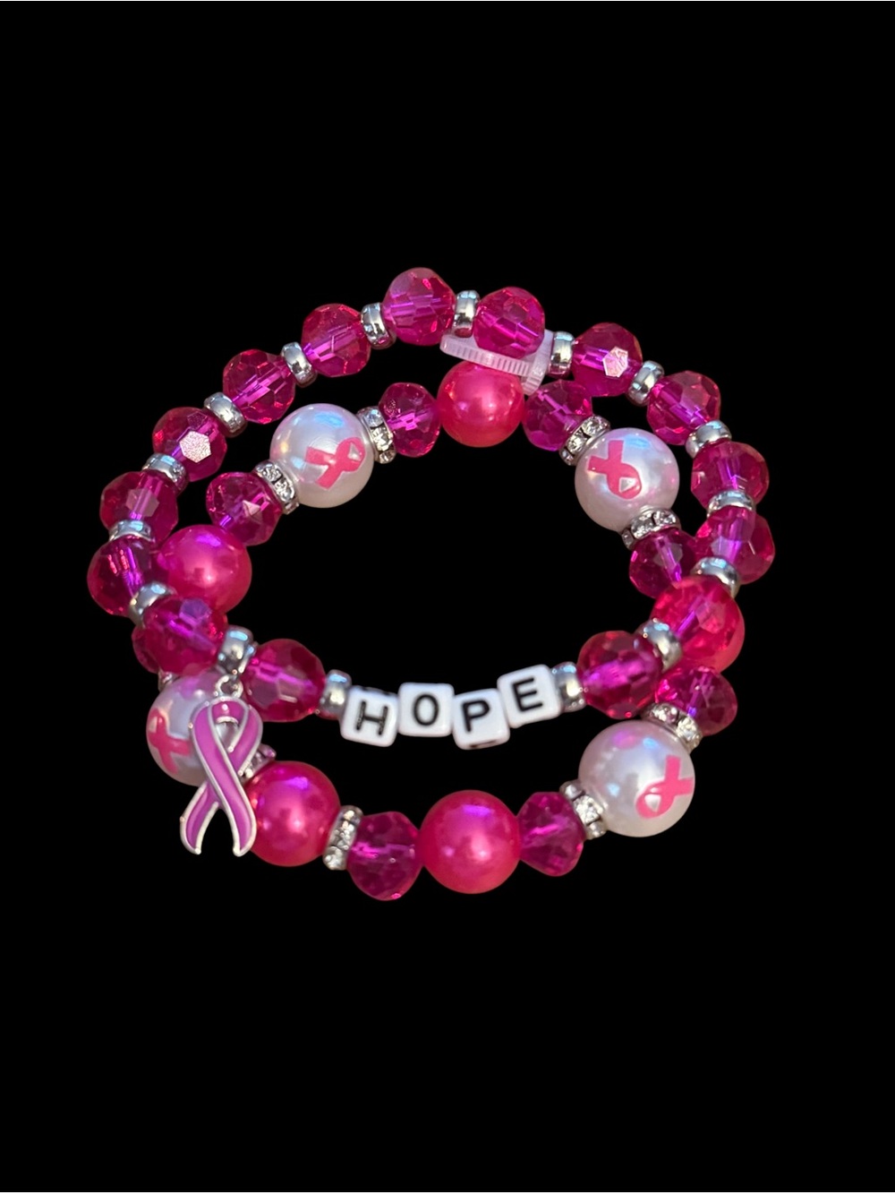 Breast cancer awareness pink bead stretch bracelets